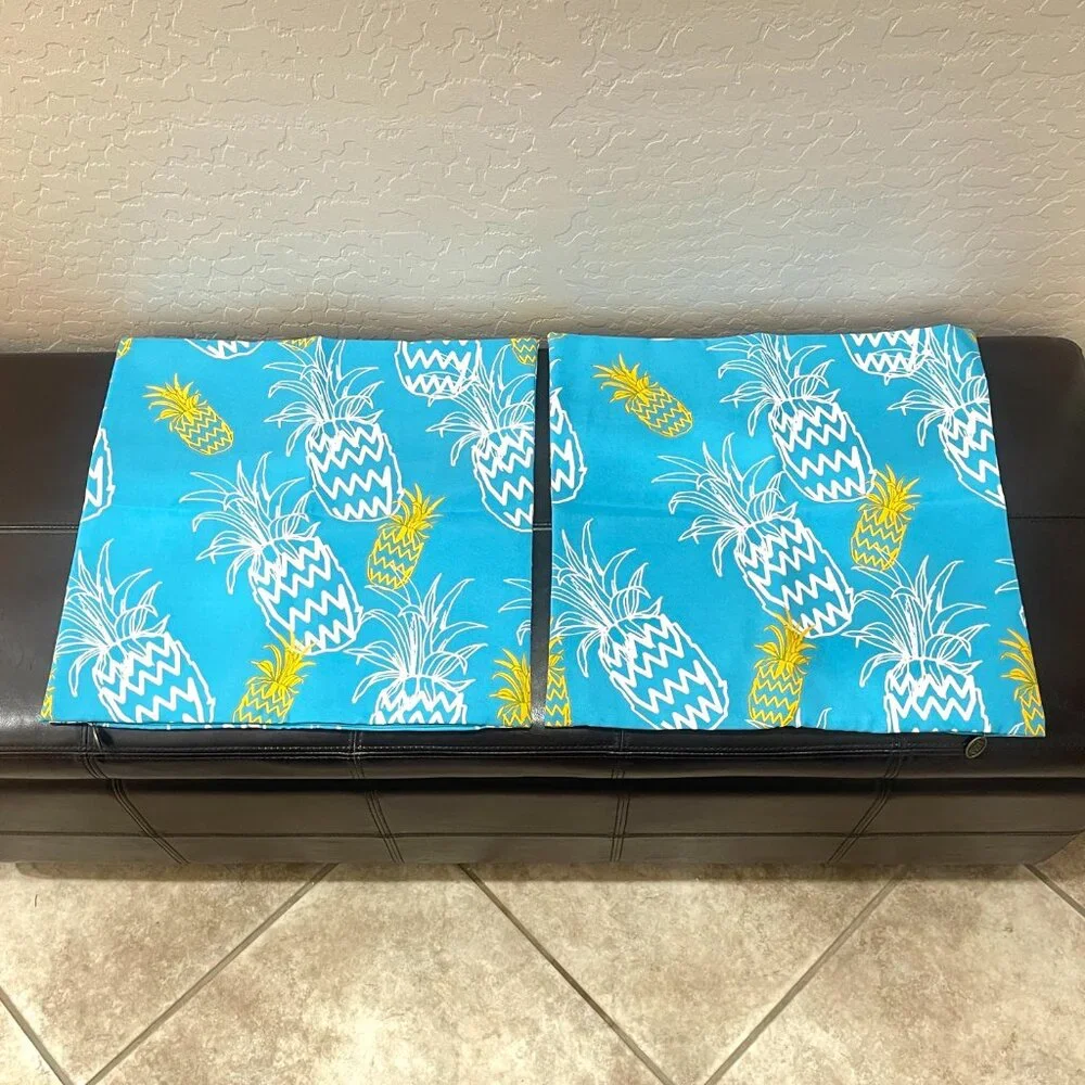 New Pier 1 Pillow Covers Set of 2 Pineapple Blue White Yellow Tropical
